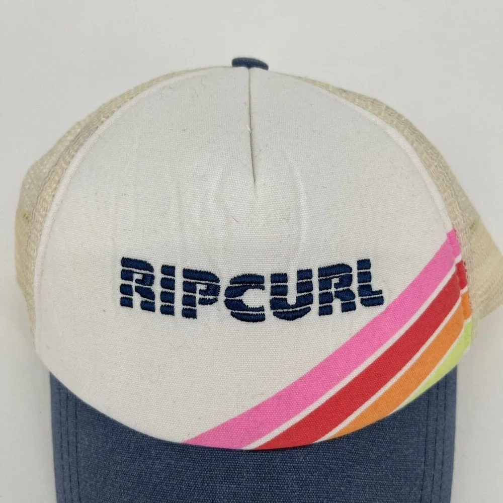 Rip Curl Womens Trucker Hat Rainbow Stripe Snapback Mesh Cap Blue White